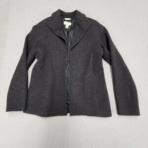 Talbots Womens Blazer Size 6 Charcoal Gray Merino Wool Open Front Lined Jacket